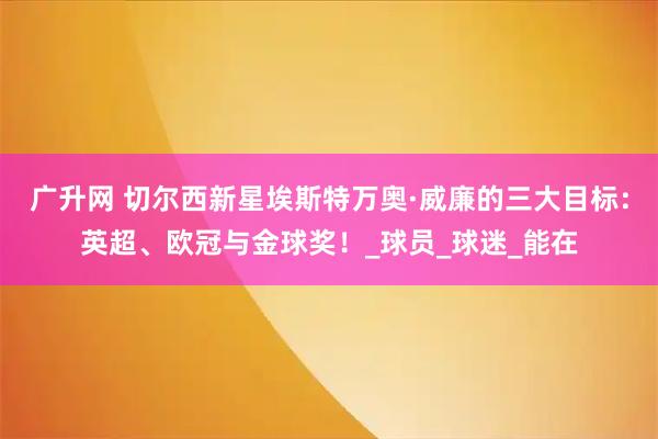 广升网 切尔西新星埃斯特万奥·威廉的三大目标：英超、欧冠与金球奖！_球员_球迷_能在
