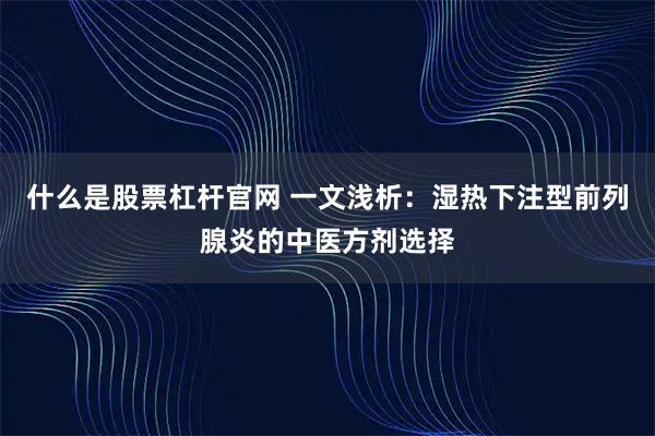 什么是股票杠杆官网 一文浅析：湿热下注型前列腺炎的中医方剂选择
